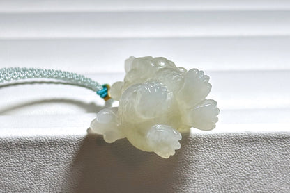 Certified Natural QingShui Nephrite Jade Carved Kirin Pendant, 天然晴水和田玉麒麟吊坠