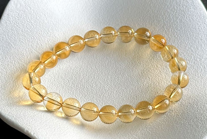 8.7mm+, Certified Natural Collector's Gem Grade Deep Yellow Citrine Beads Bracelet, Untreated High Clarity Natural Citrine, 天然宝石级玻璃体暴力黄黄水晶手串