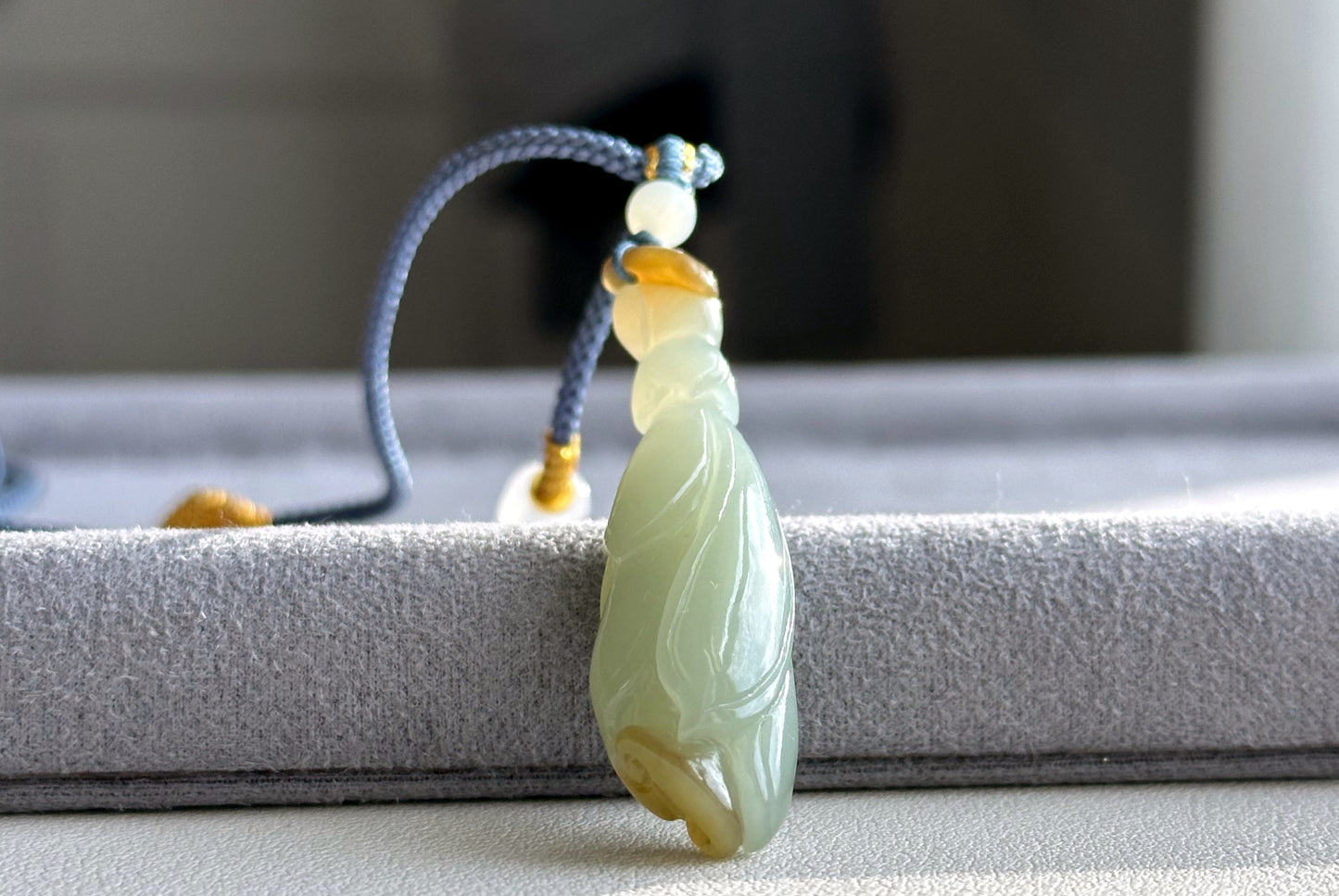 Certified Natural Qiemo Blue and Sugar Nephrite Jade Hand Carved Magnolia Flower Pendant, 天然且末冰蓝带天地糖手工雕刻玉兰花吊坠