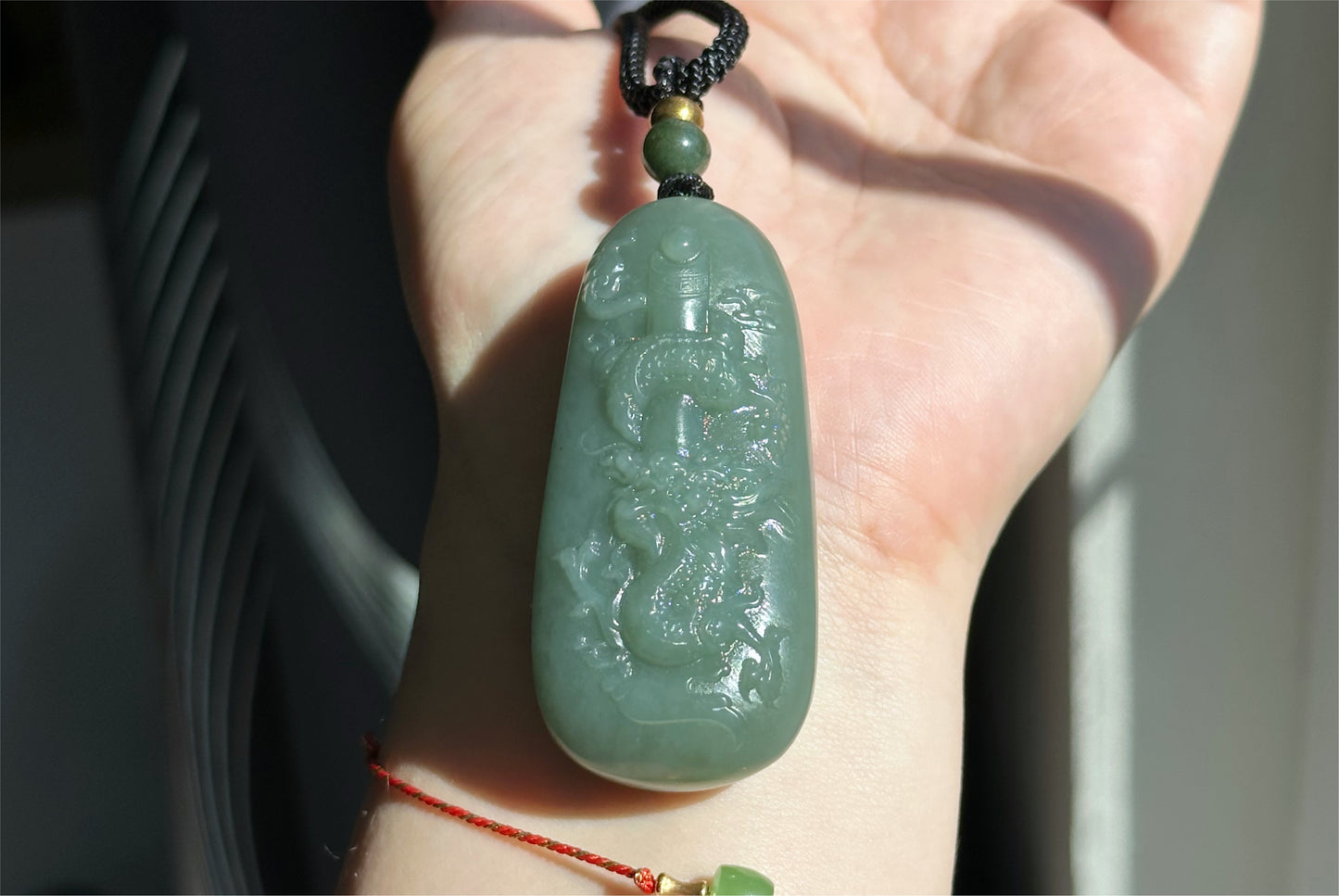 Certified Natural Qiemo Blue Nephrite Jade Carved Dragon Pillar Pendant, 天然且末蓝龙盘柱吊坠