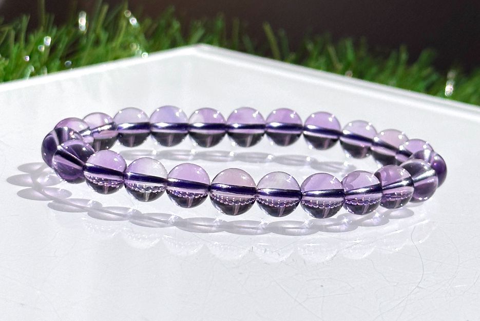 8mm+, Certified Natural Unheated Brazilian Amethyst Bracelet – Glassy Body, Water-Clear Transparency, 巴西天然玻璃体无烤色紫水晶手串