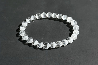 7.3mm+, Certified Natural White Phantom Quartz Beads Bracelet ,Treasure Bowl White Phantom Quartz Bracelet, 天然纯白无杂聚宝盆白幽灵手串