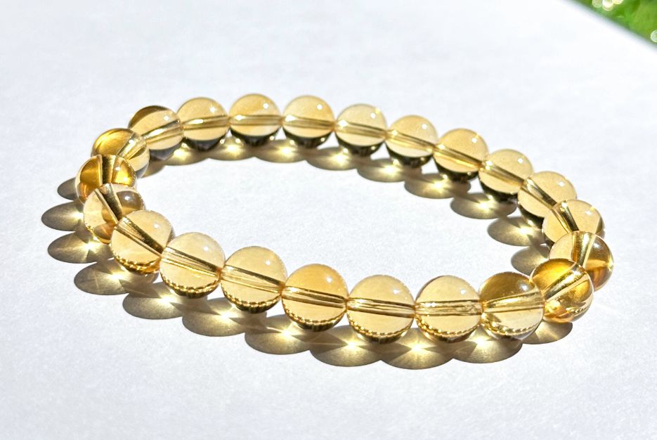8.6mm+, Certified Natural Collector's Gem Grade Deep Yellow Citrine Beads Bracelet, Untreated High Clarity Natural Citrine, 天然宝石级玻璃体暴力黄黄水晶手串