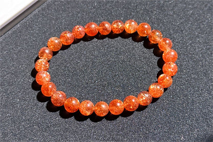 7.5mm+, Certified Collector's Choice Top Grade Natural Rich Orange Golden Sunstone bracelet, Top Grade Sunstone bracelet, 天然收藏级浓橙满矿金太阳石手串