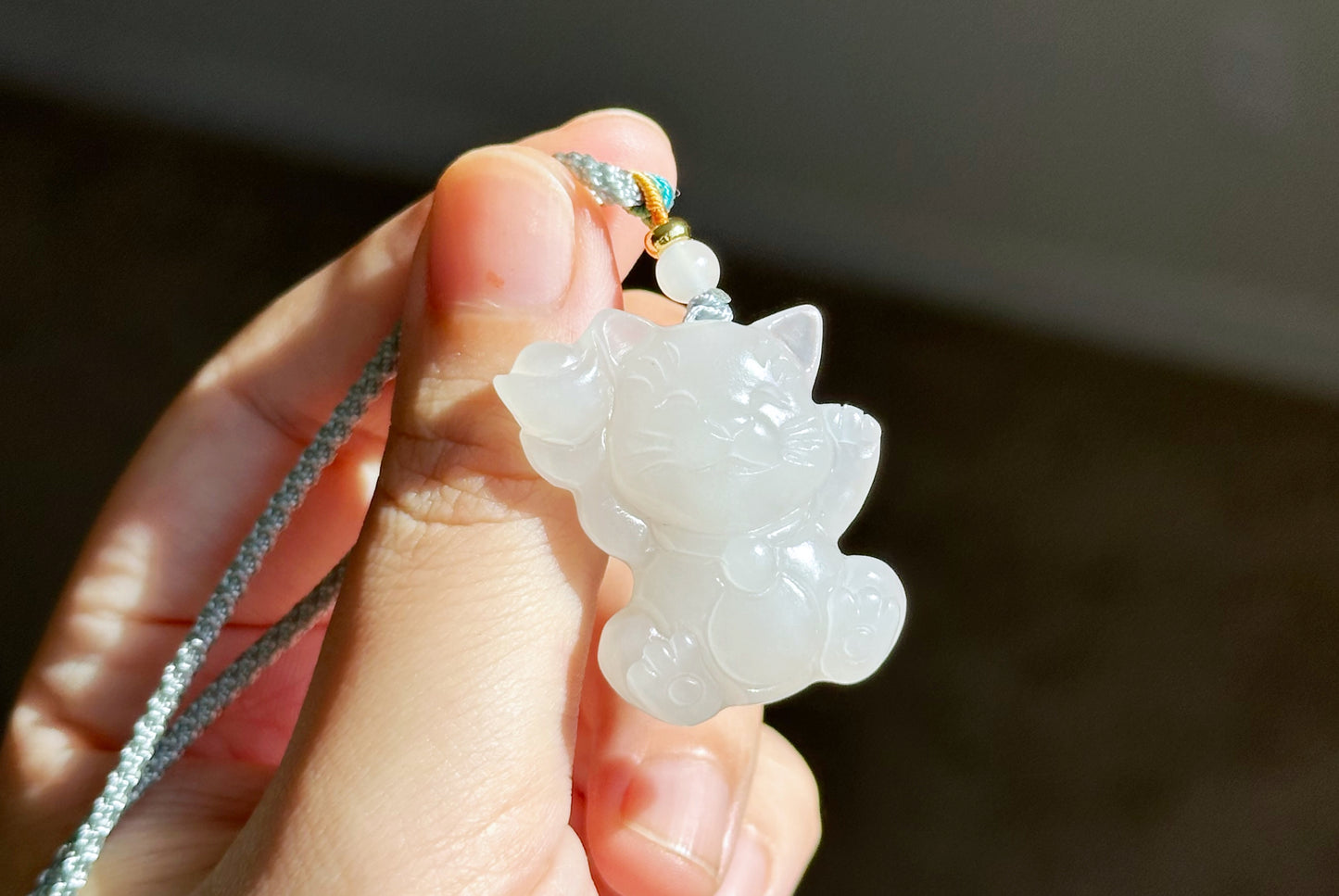 Certified Natural White Nephrite Jade Fortune Cat Pendant, Jade Maneki-Neko Pendant, 天然和田白玉招财猫吊坠