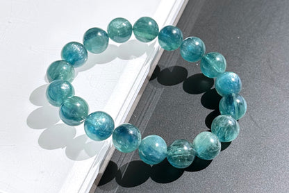 11mm+, Certified Undyed Icy Transparent Greenish Blue Kyanite Bracelet, Kyanite Bracelet, 稀有透体无烤无染绿蓝晶石