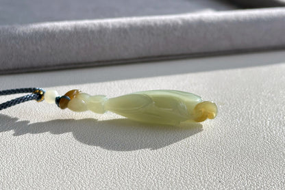 Certified Natural Qiemo Blue and Sugar Nephrite Jade Hand Carved Magnolia Flower Pendant, 天然且末冰蓝带天地糖手工雕刻玉兰花吊坠