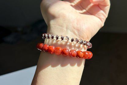 6.5mm,+ Certified High Grade Natural Red Phantom Quartz Bracelet, Treasure Bowl Red Phantom Quartz Bracelet, 天然聚宝盆红幽灵水晶手串