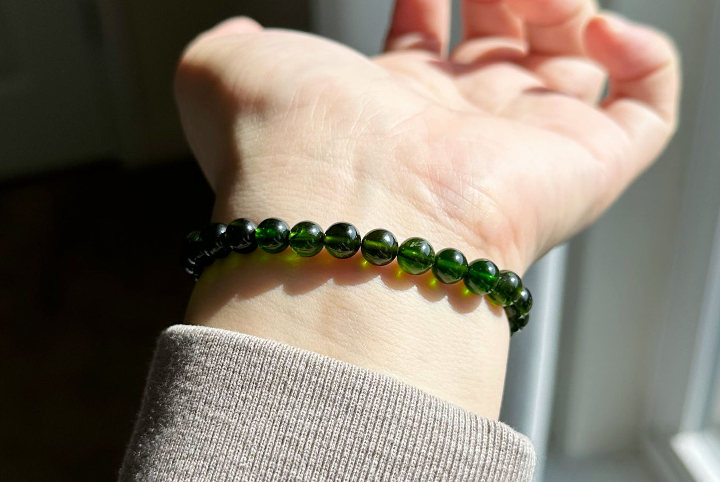 6.5mm+, Certified Natural High Clarity Chrome Diopside Beads Bracelet, Chrome Diopside Bracelet, 天然玻璃体透辉石手串