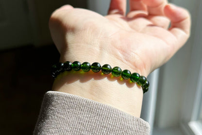 6.5mm+, Certified Natural High Clarity Chrome Diopside Beads Bracelet, Chrome Diopside Bracelet, 天然玻璃体透辉石手串