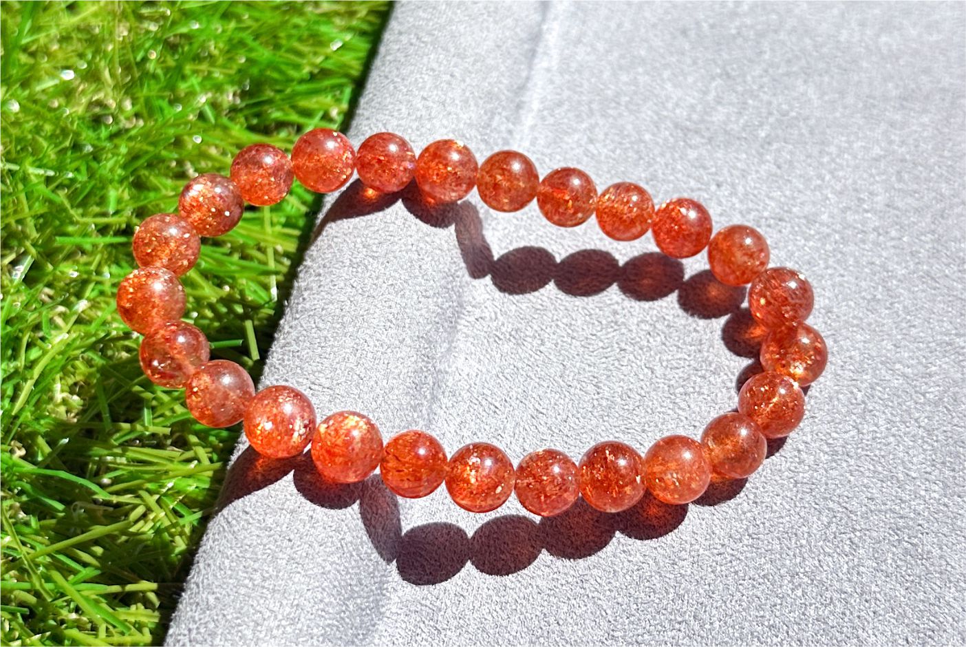 7.5mm+, Certified Collector's Choice Top Grade Natural Rich Orange Golden Sunstone bracelet, Top Grade Sunstone bracelet, 天然收藏级浓橙满矿金太阳石手串