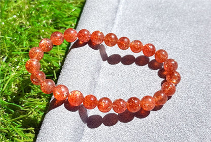 7.5mm+, Certified Collector's Choice Top Grade Natural Rich Orange Golden Sunstone bracelet, Top Grade Sunstone bracelet, 天然收藏级浓橙满矿金太阳石手串
