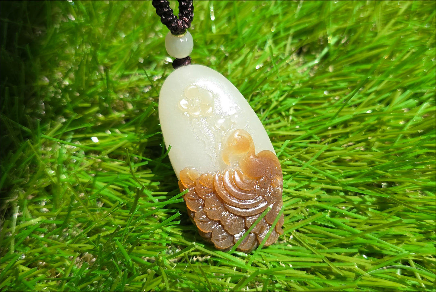 Certified Natural Qiemo Sugar-White Nephrite Jade Hand Carved Peacock Pendant, 天然且末糖白和田玉手工雕刻孔雀吊坠