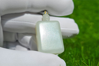 Certified Natural Warm White and sugar Nephrite Jade Wushi pai Peace Amulet Pendant, 天然俄白带一口糖和田玉无事牌吊坠