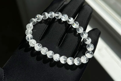 7.3mm+, Certified Natural White Phantom Quartz Beads Bracelet ,Treasure Bowl White Phantom Quartz Bracelet, 天然纯白无杂聚宝盆白幽灵手串