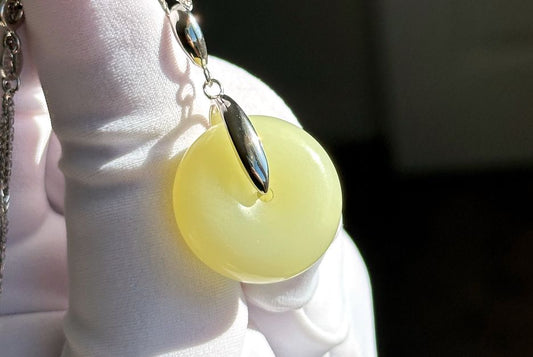 Certified Natural High Quality Ruoqiang Yellow Nephrite Ping An Peace Buckle Pendant, S925 Sterling Silver Jade Pendant, 天然若羌黄口正黄和田玉小平安扣吊坠