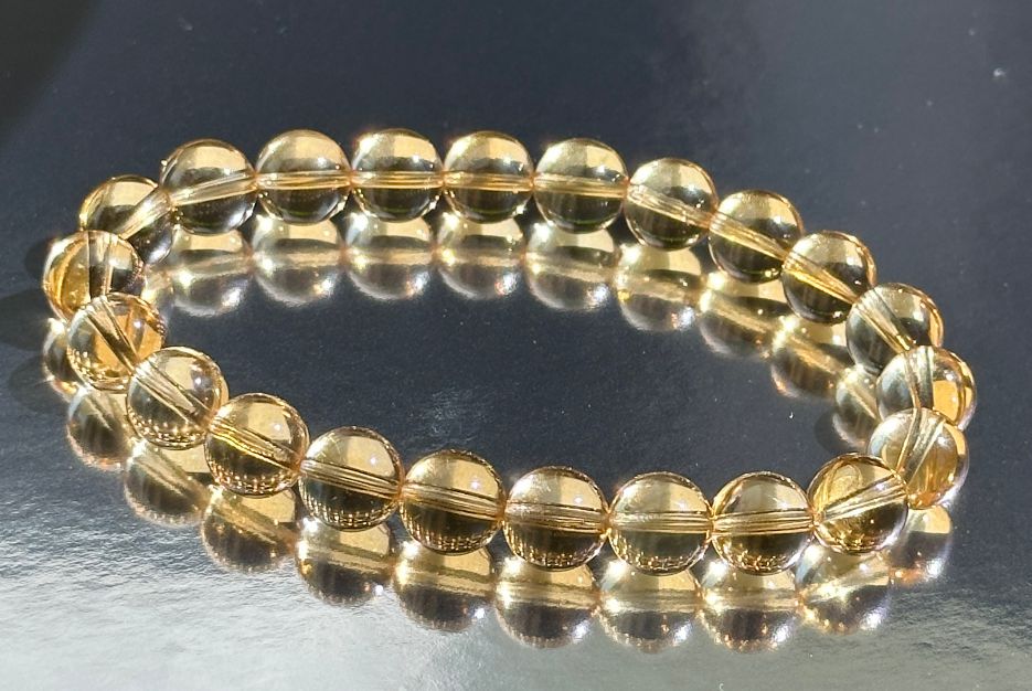 8.6mm+, Certified Natural Collector's Gem Grade Deep Yellow Citrine Beads Bracelet, Untreated High Clarity Natural Citrine, 天然宝石级玻璃体暴力黄黄水晶手串