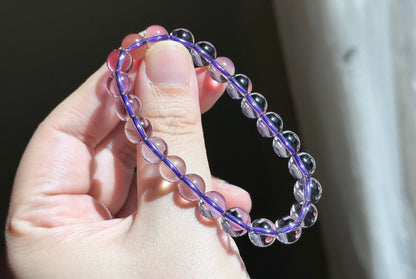 8mm+, Certified Natural Unheated Brazilian Amethyst Bracelet – Glassy Body, Water-Clear Transparency, 巴西天然玻璃体无烤色紫水晶手串