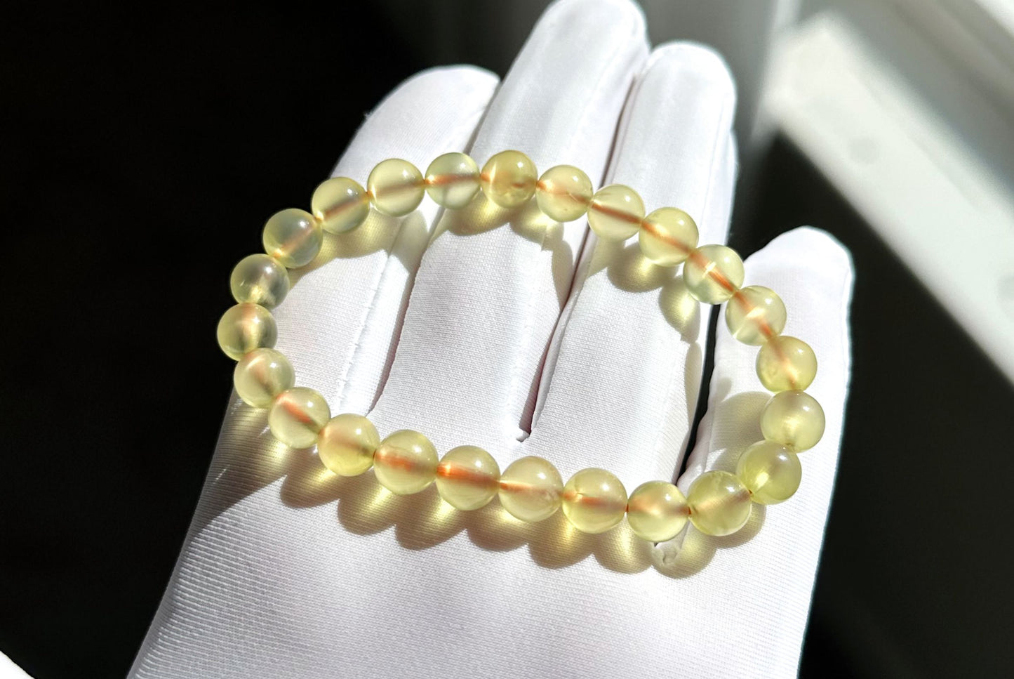 7.2mm+, Certified Natural High Quality Yellow Prehnite Bracelet, Natural Gold Prehnite Bracelet 天然冰种巴西金葡萄石手串