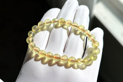 7.2mm+, Certified Natural High Quality Yellow Prehnite Bracelet, Natural Gold Prehnite Bracelet 天然冰种巴西金葡萄石手串
