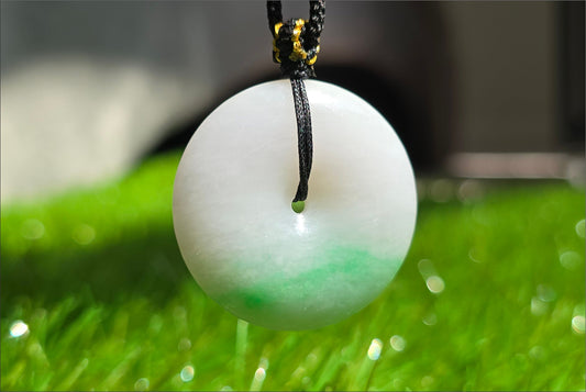 Certified Natural Type A Jadeite Jade Peace Buckle Pendant, 天然A货翡翠白飘绿平安扣吊坠