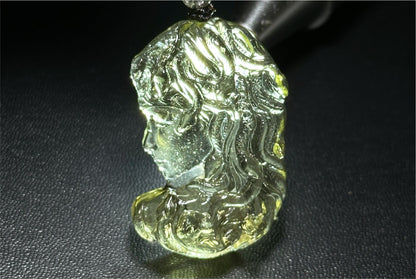 12.648 grams, Natural Top Grade High Clarity Authentic Libyan Desert Glass Tektite Carved Medusa Pendant, 天然透体利比亚陨石雕刻美杜莎吊坠