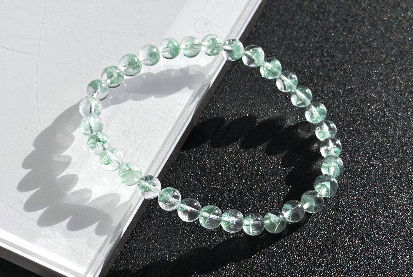 6mm+, Certified Natural Rare Emerald Green Phantom Bead Bracelet, Green Phantom Quartz Bracelet, 稀有天然翠幽灵手串