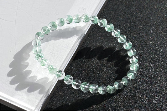 6mm+, Certified Natural Rare Emerald Green Phantom Bead Bracelet, Green Phantom Quartz Bracelet, 稀有天然翠幽灵手串