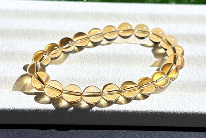 8.6mm+, Certified Natural Collector's Gem Grade Deep Yellow Citrine Beads Bracelet, Untreated High Clarity Natural Citrine, 天然宝石级玻璃体暴力黄黄水晶手串