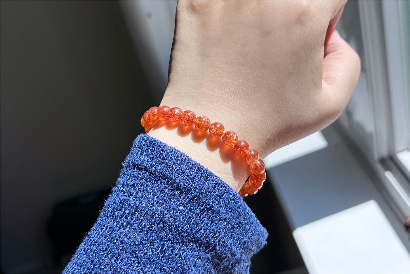 7.5mm+, Certified Collector's Choice Top Grade Natural Rich Orange Golden Sunstone bracelet, Top Grade Sunstone bracelet, 天然收藏级浓橙满矿金太阳石手串