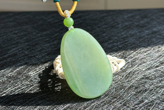 Certified Natural Green Nephrite Jade “Wushi Pai” Pendant, 天然碧玉46无事牌吊坠