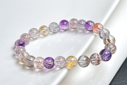8mm+, Certified Natural Super Seven Bracelet, Super 7 Quartz Bracelet, 天然超七水晶手串