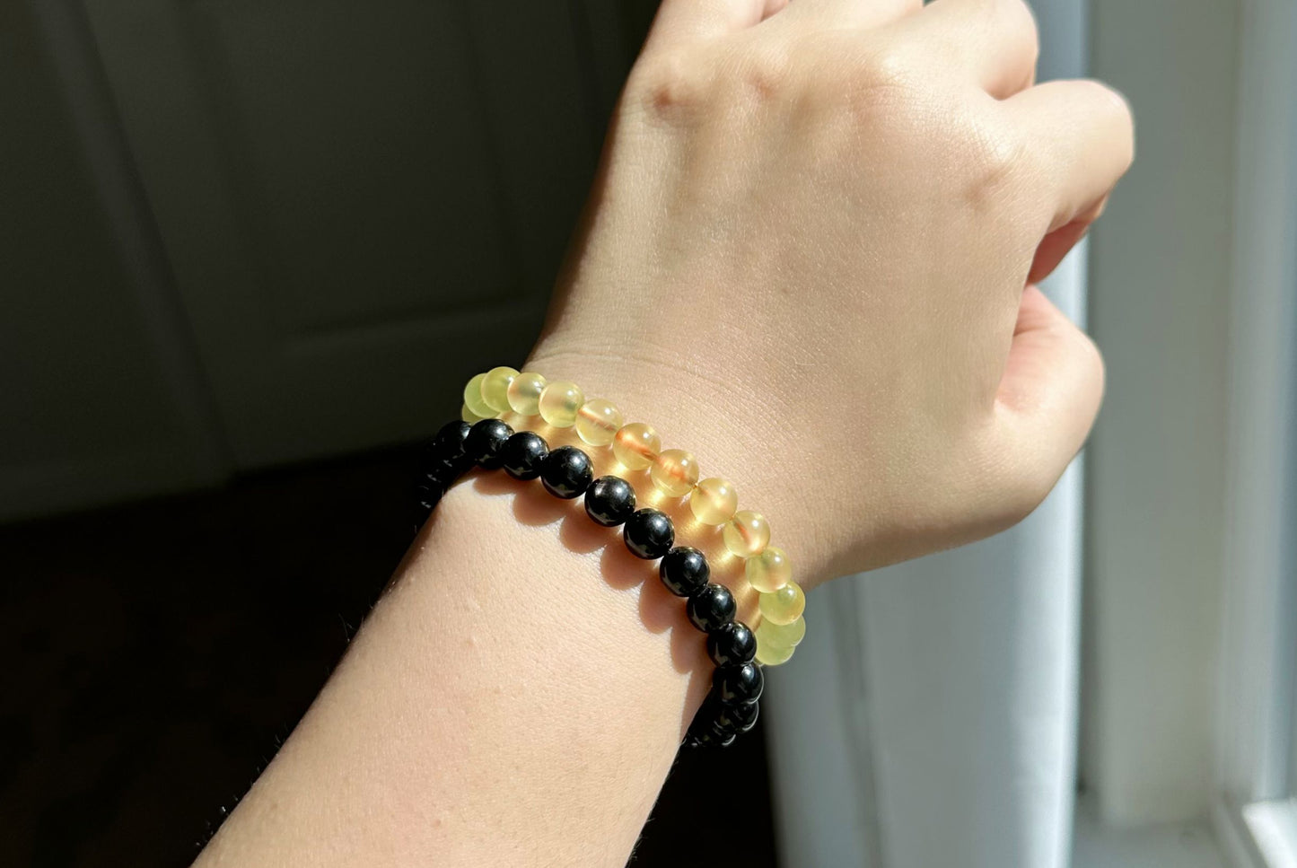 7.2mm+, Certified Natural High Quality Yellow Prehnite Bracelet, Natural Gold Prehnite Bracelet 天然冰种巴西金葡萄石手串