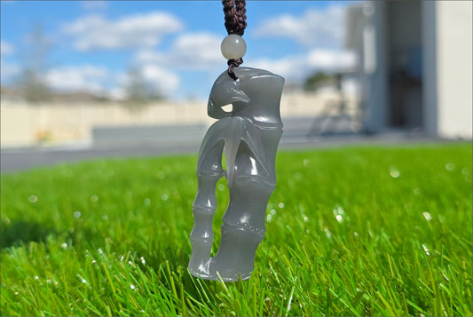 Certified Natural Smoky Purple Nephrite Jade Hand-Carved Bamboo Shoot Pendant, 天然浓烟紫和田玉手工雕刻竹节吊坠