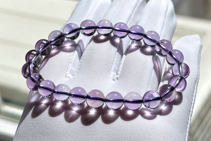 8mm+, Certified Natural Unheated Brazilian Amethyst Bracelet – Glassy Body, Water-Clear Transparency, 巴西天然玻璃体无烤色紫水晶手串