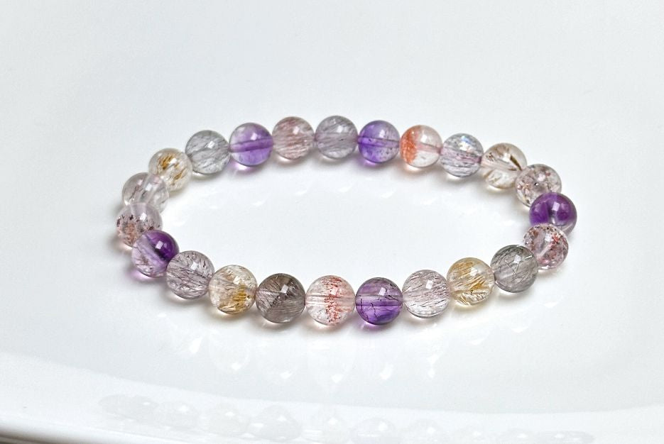 8mm+, Certified Natural Super Seven Bracelet, Super 7 Quartz Bracelet, 天然超七水晶手串