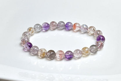 8mm+, Certified Natural Super Seven Bracelet, Super 7 Quartz Bracelet, 天然超七水晶手串