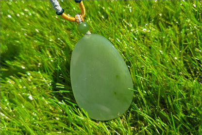 Certified Natural Green Nephrite Jade “Wushi Pai” Pendant, 天然碧玉46无事牌吊坠