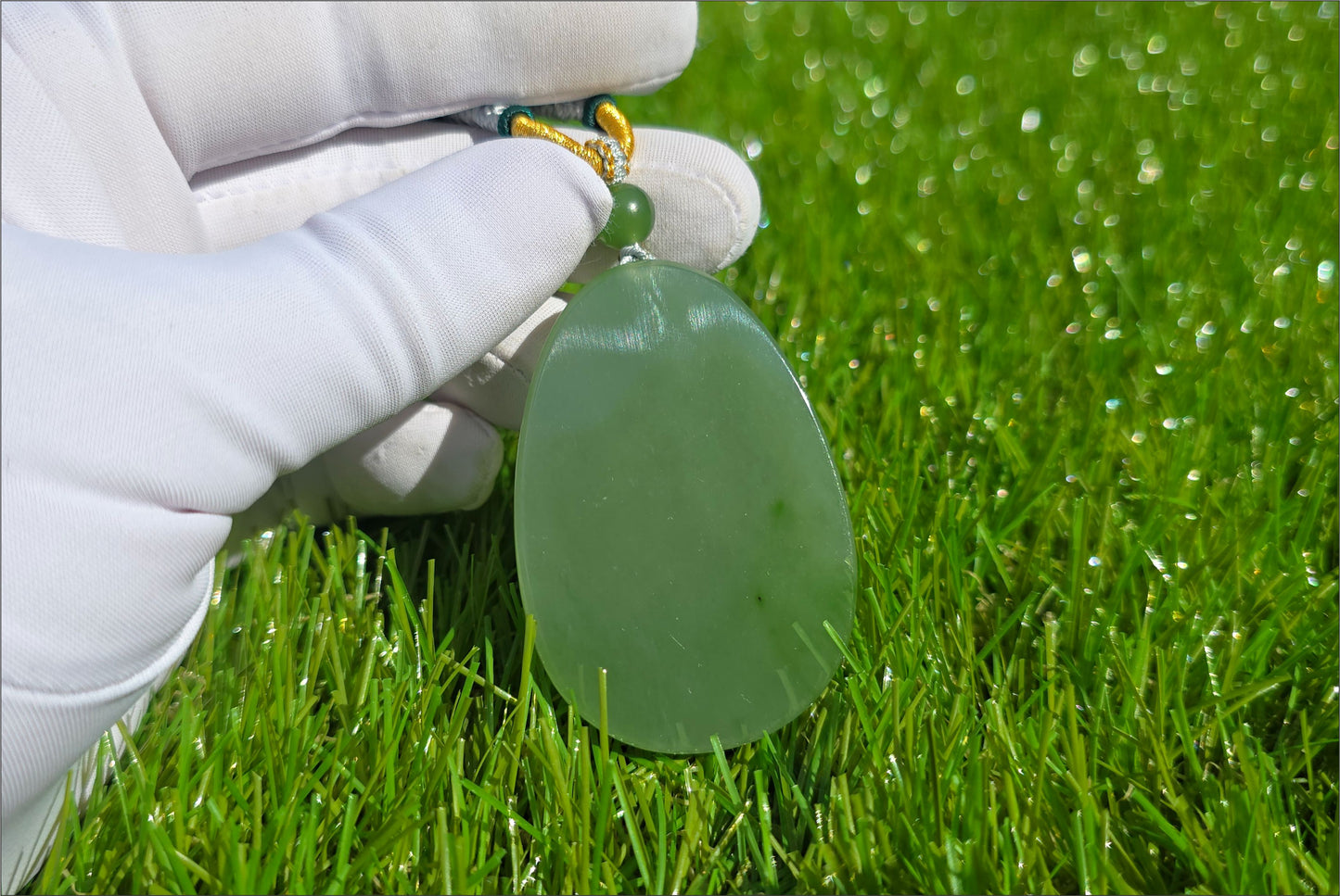 Certified Natural Green Nephrite Jade “Wushi Pai” Pendant, 天然碧玉46无事牌吊坠