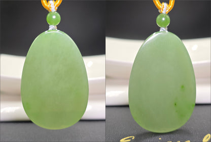 Certified Natural Green Nephrite Jade “Wushi Pai” Pendant, 天然碧玉46无事牌吊坠