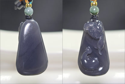 Certified Natural High-Quality Imperial Purple Nephrite Jade Hand-Carved Enlightenment Pendant, 天然帝王紫和田玉手工雕刻悟道莲花吊坠