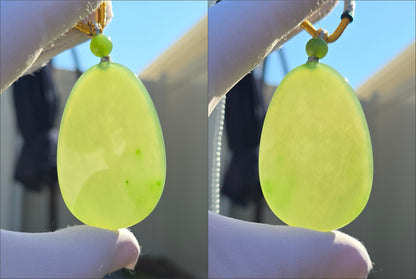 Certified Natural Green Nephrite Jade “Wushi Pai” Pendant, 天然碧玉46无事牌吊坠
