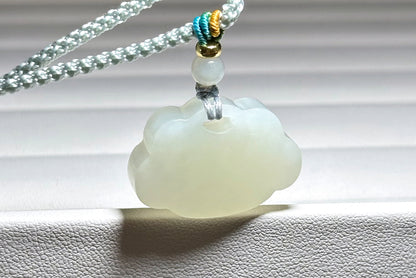 Certified Natural White Nephrite Jade Carved Lotus Peace Lock Pendant, White Jade Pendant, 天然和田白玉莲花锁吊坠
