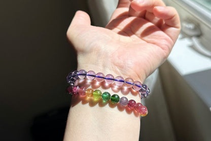 8mm+, Certified Natural Unheated Brazilian Amethyst Bracelet – Glassy Body, Water-Clear Transparency, 巴西天然玻璃体无烤色紫水晶手串