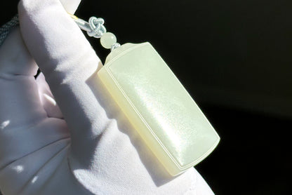 Certified Natural White Nephrite Jade Wushi pai Peace Amulet Pendant, 天然正装35俄巴沙和田白玉无事牌吊坠