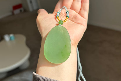 Certified Natural Green Nephrite Jade “Wushi Pai” Pendant, 天然碧玉46无事牌吊坠