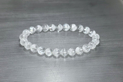 7.3mm+, Certified Natural White Phantom Quartz Beads Bracelet ,Treasure Bowl White Phantom Quartz Bracelet, 天然纯白无杂聚宝盆白幽灵手串