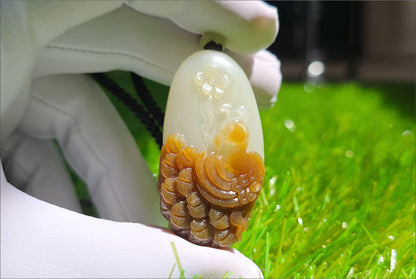 Certified Natural Qiemo Sugar-White Nephrite Jade Hand Carved Peacock Pendant, 天然且末糖白和田玉手工雕刻孔雀吊坠