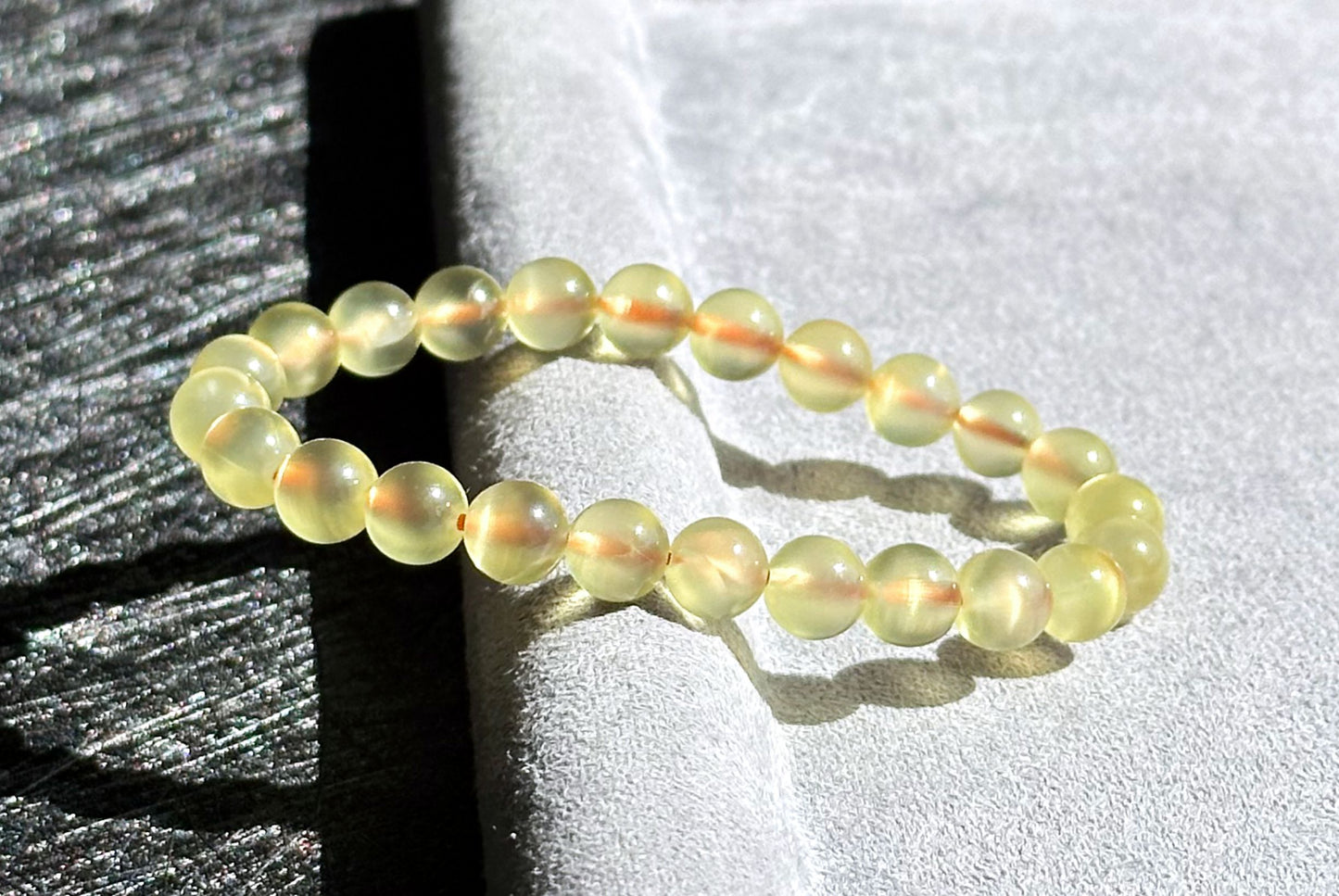 7.2mm+, Certified Natural High Quality Yellow Prehnite Bracelet, Natural Gold Prehnite Bracelet 天然冰种巴西金葡萄石手串