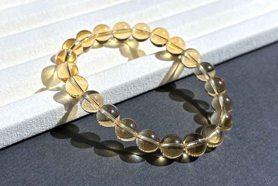 8.6mm+, Certified Natural Collector's Gem Grade Deep Yellow Citrine Beads Bracelet, Untreated High Clarity Natural Citrine, 天然宝石级玻璃体暴力黄黄水晶手串